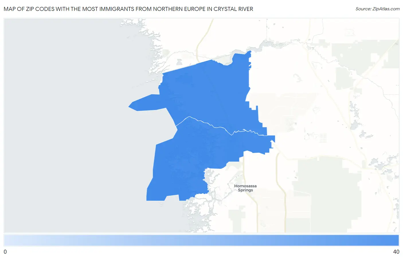 Zip Codes with the Most Immigrants from Northern Europe in Crystal River Map