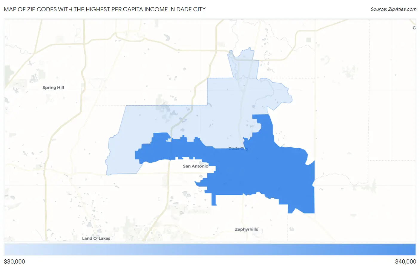 Zip Codes with the Highest Per Capita Income in Dade City Map
