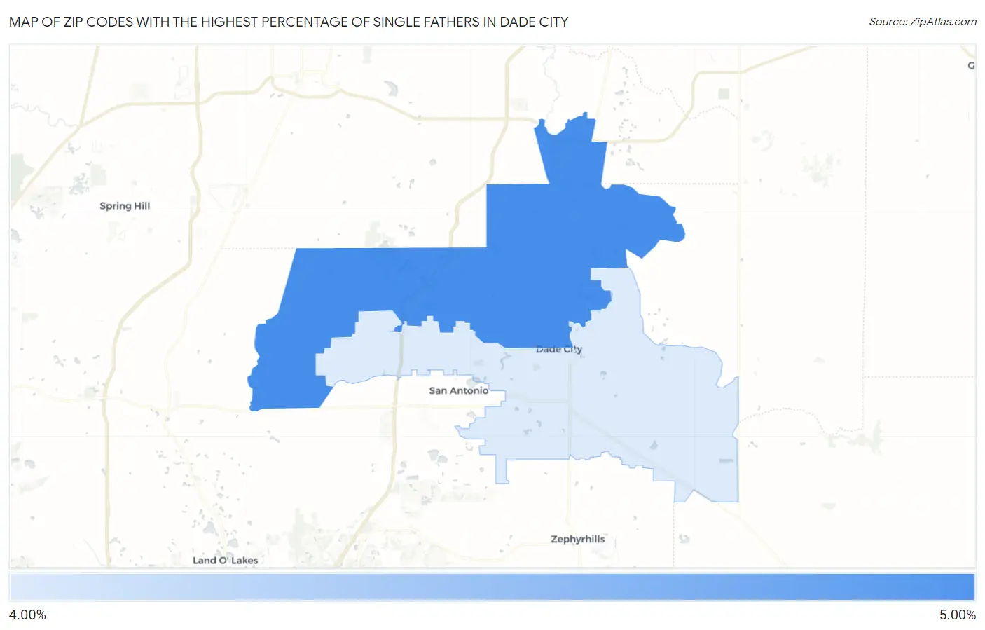 Zip Codes with the Highest Percentage of Single Fathers in Dade City Map