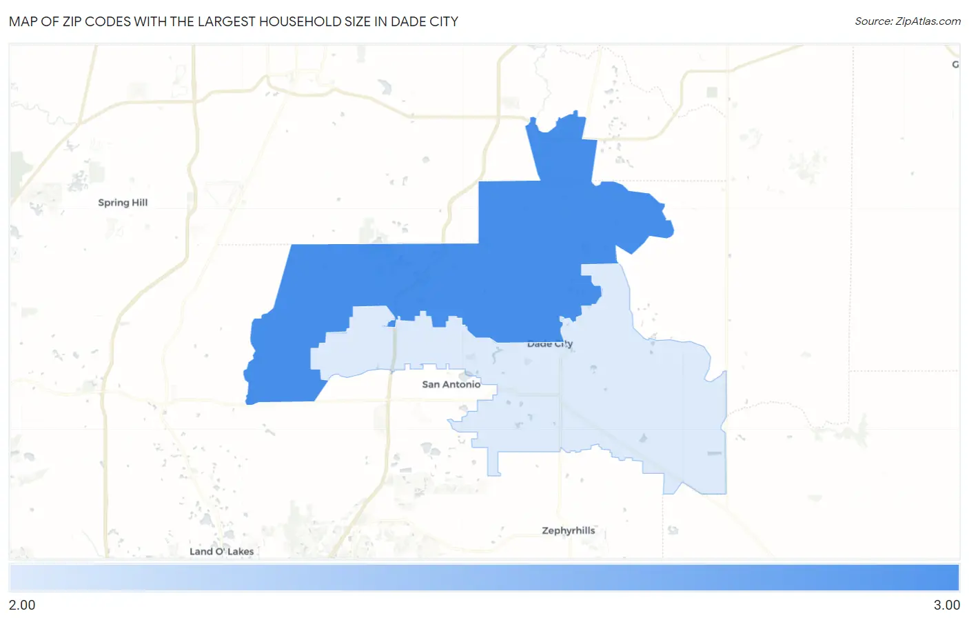 Zip Codes with the Largest Household Size in Dade City Map