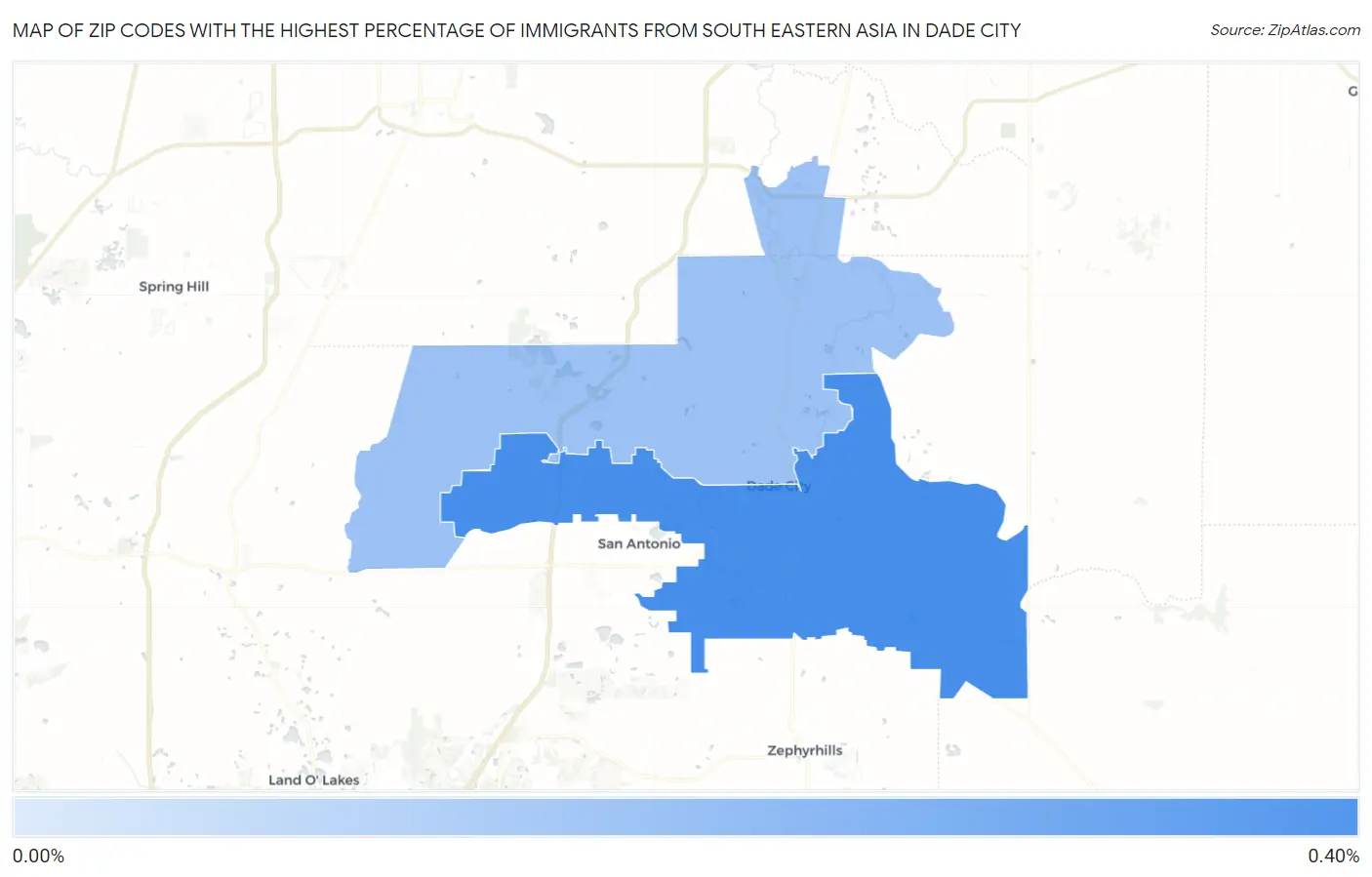 Zip Codes with the Highest Percentage of Immigrants from South Eastern Asia in Dade City Map