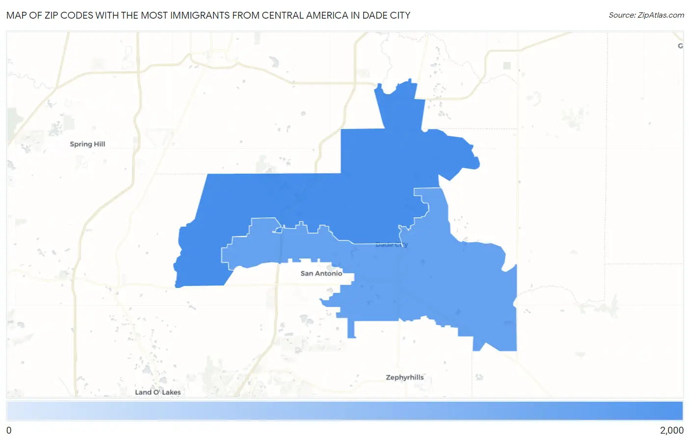 Zip Codes with the Most Immigrants from Central America in Dade City Map