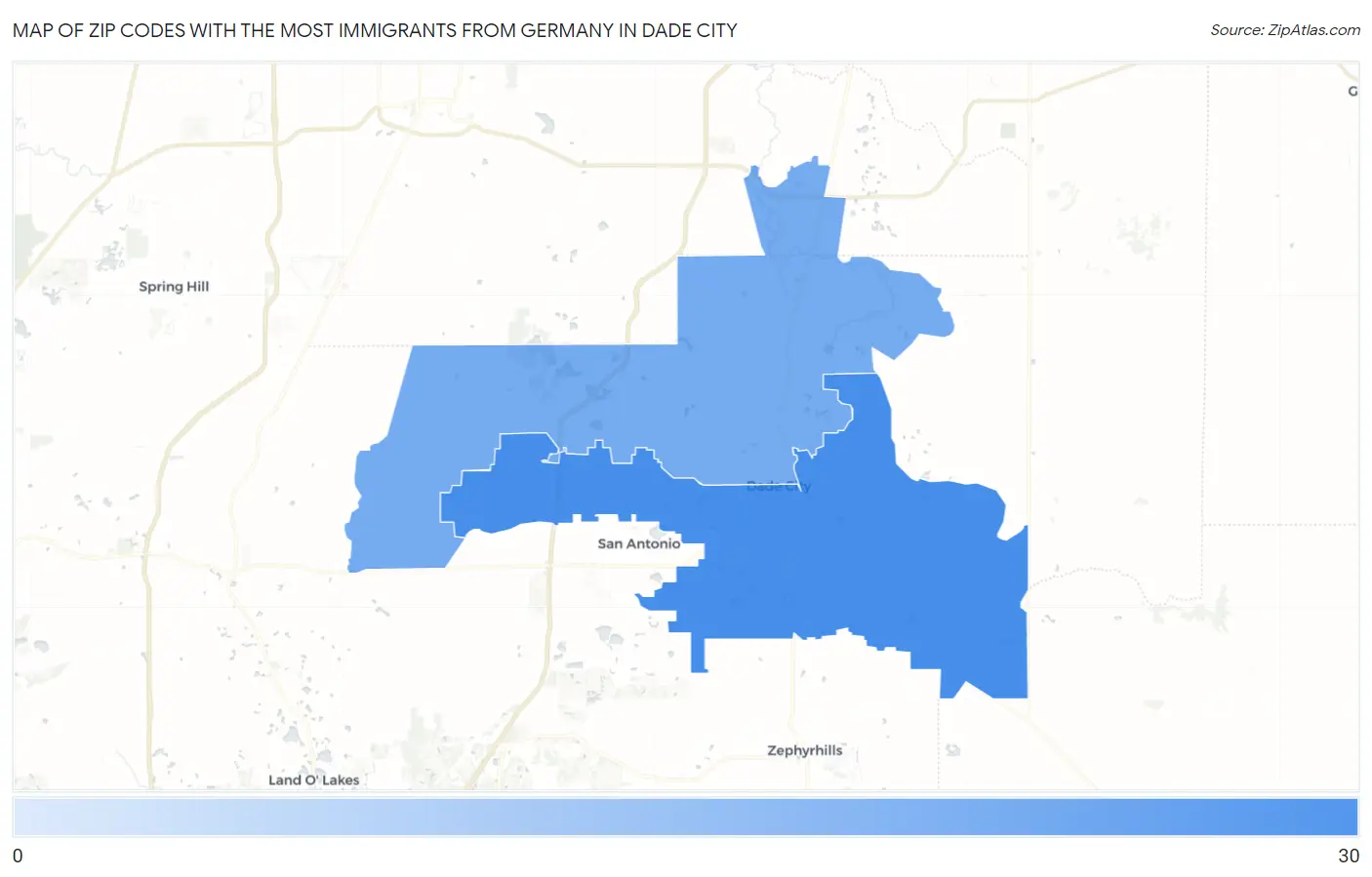 Zip Codes with the Most Immigrants from Germany in Dade City Map