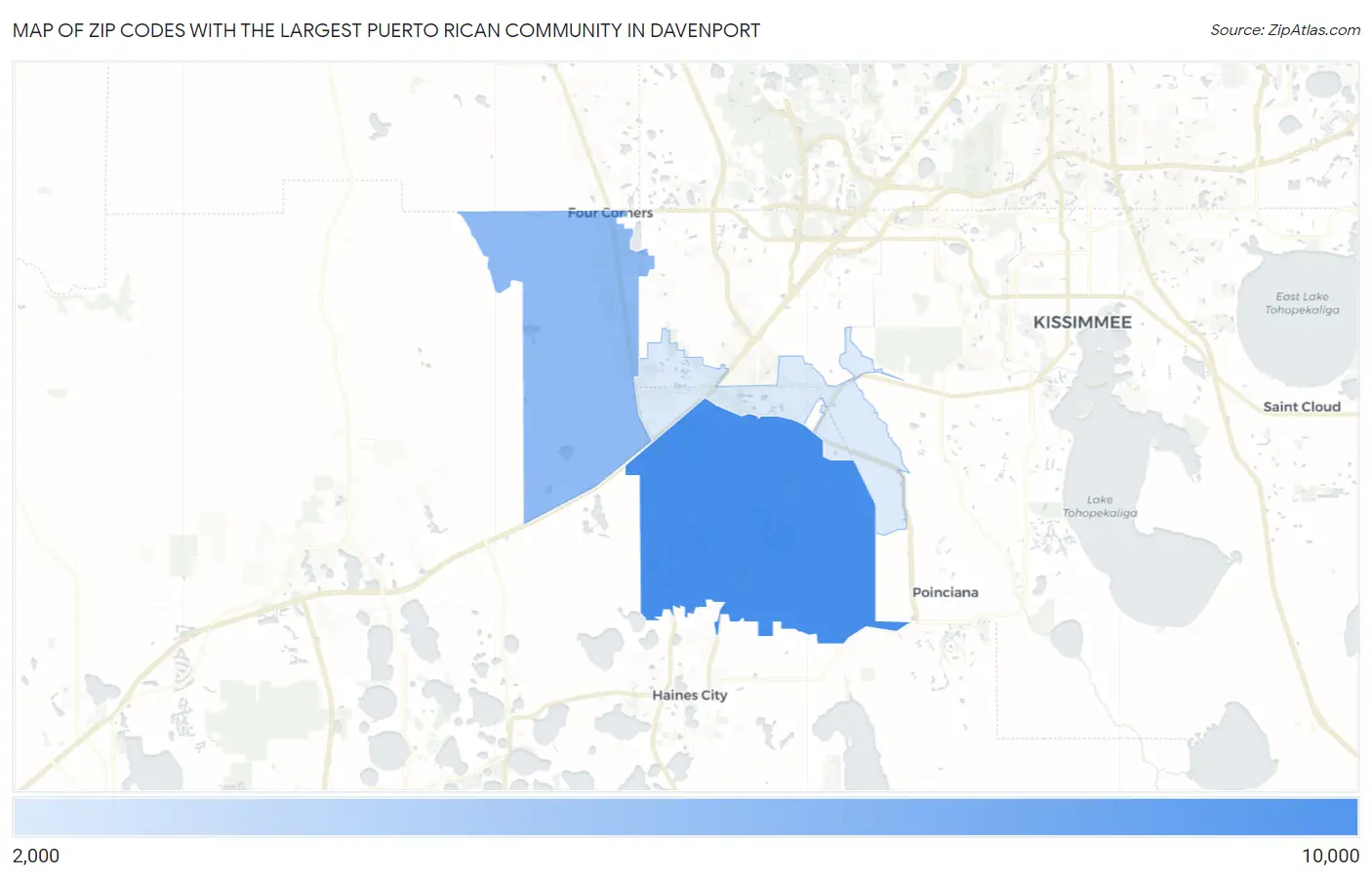 Zip Codes with the Largest Puerto Rican Community in Davenport Map