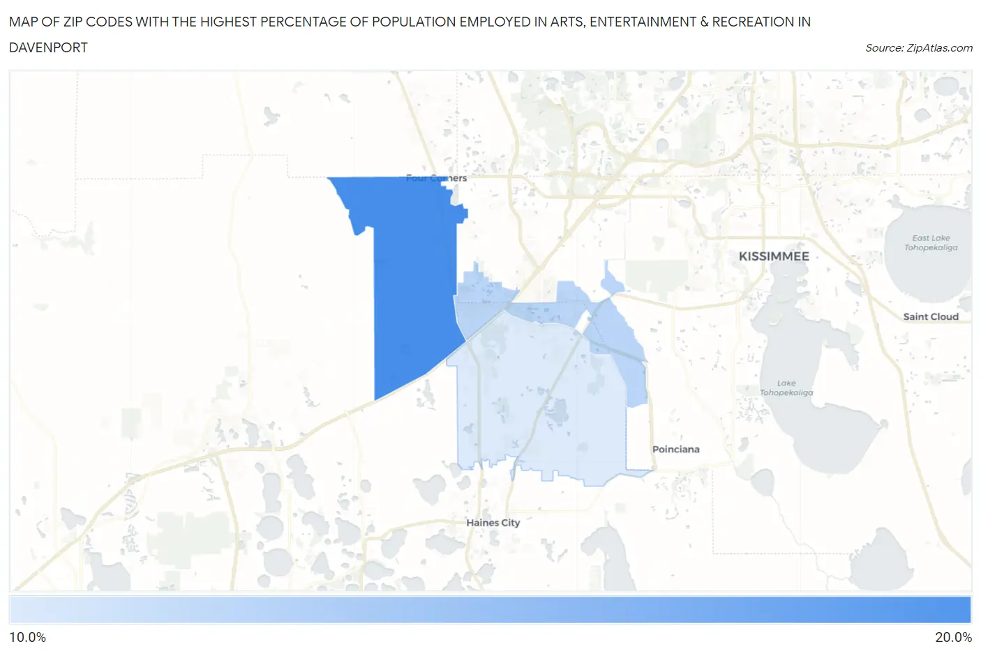 Zip Codes with the Highest Percentage of Population Employed in Arts, Entertainment & Recreation in Davenport Map