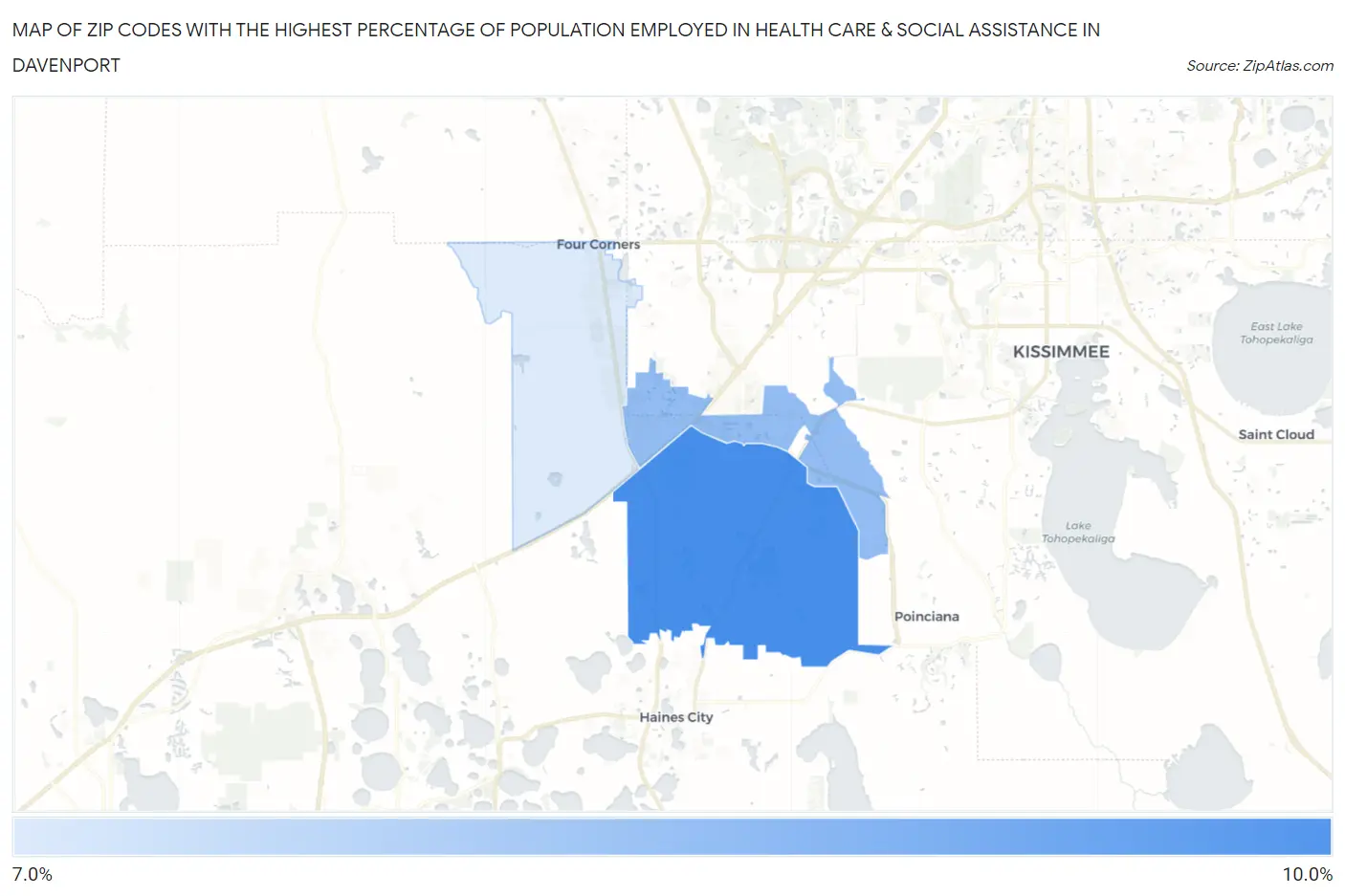Zip Codes with the Highest Percentage of Population Employed in Health Care & Social Assistance in Davenport Map