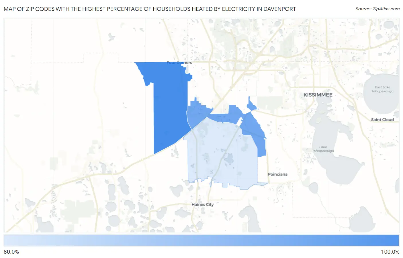 Zip Codes with the Highest Percentage of Households Heated by Electricity in Davenport Map