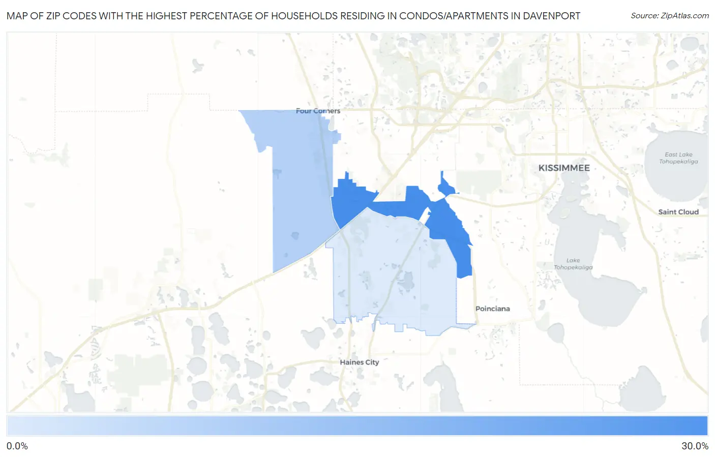 Zip Codes with the Highest Percentage of Households Residing in Condos/Apartments in Davenport Map