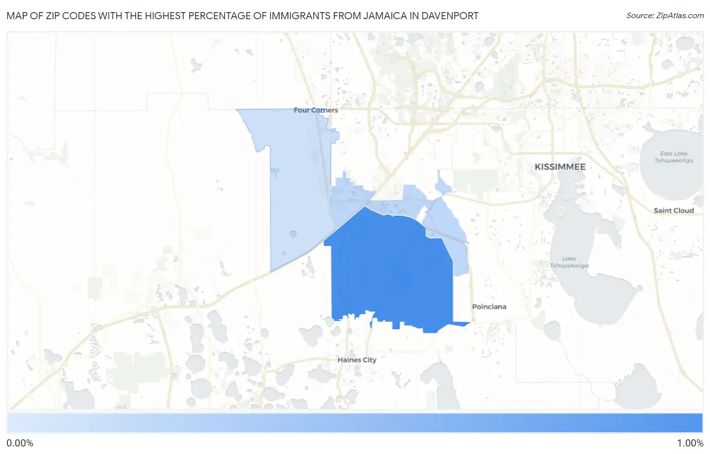 Zip Codes with the Highest Percentage of Immigrants from Jamaica in Davenport Map