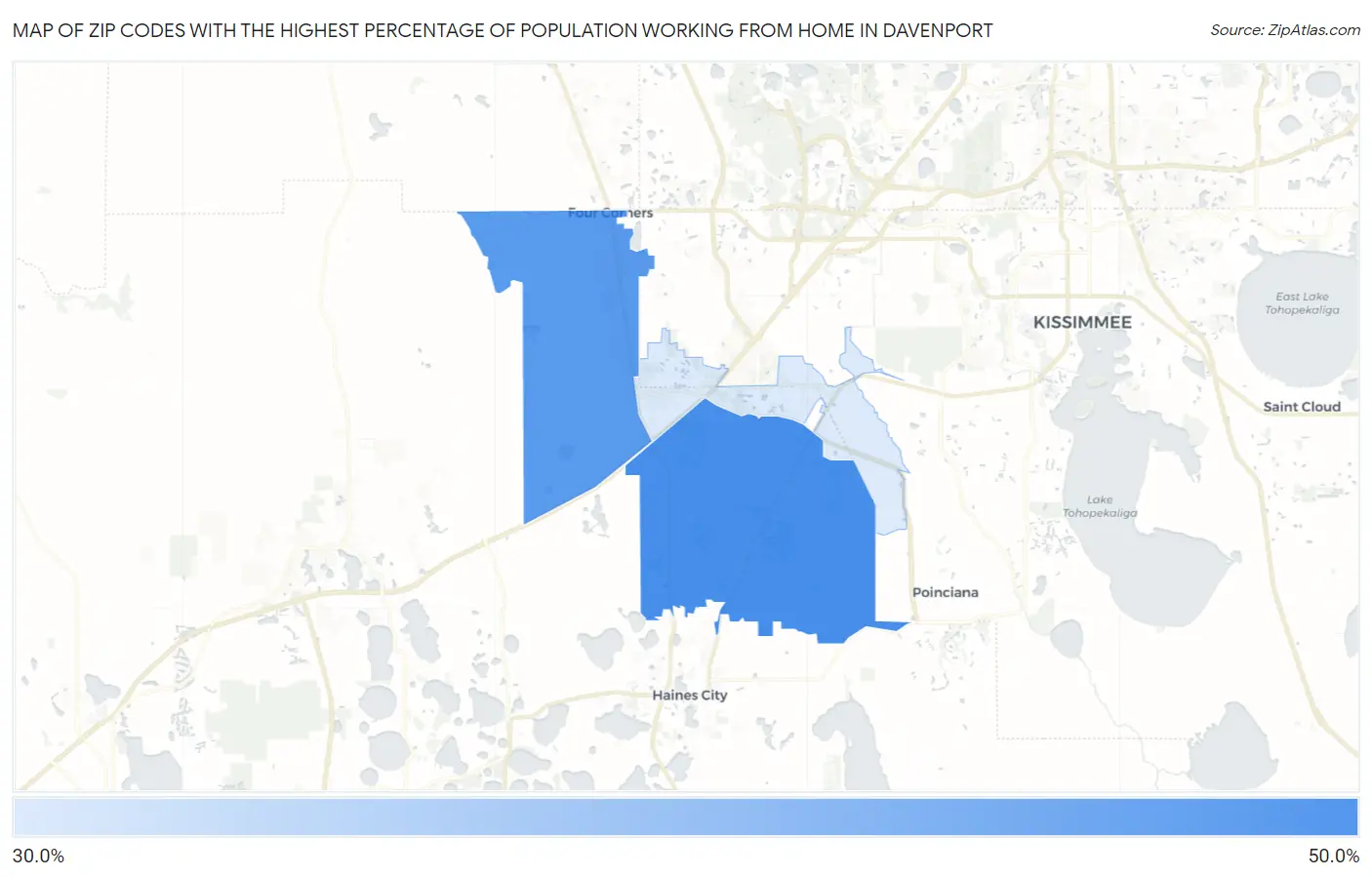 Zip Codes with the Highest Percentage of Population Working from Home in Davenport Map