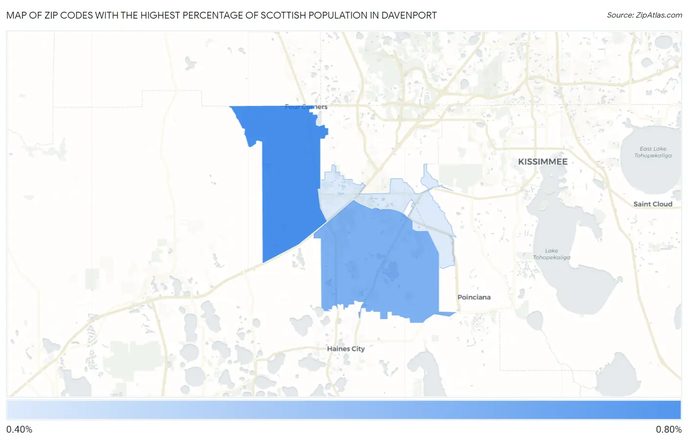 Zip Codes with the Highest Percentage of Scottish Population in Davenport Map