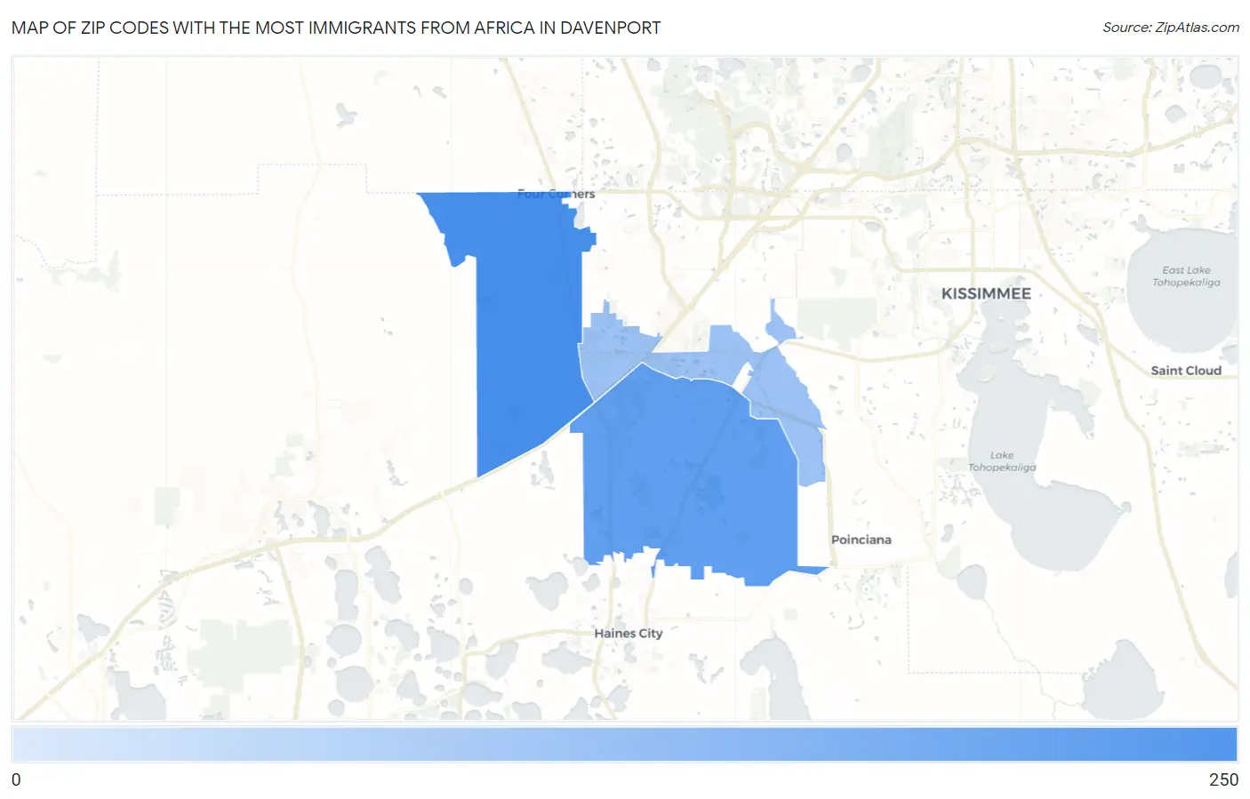 Zip Codes with the Most Immigrants from Africa in Davenport Map
