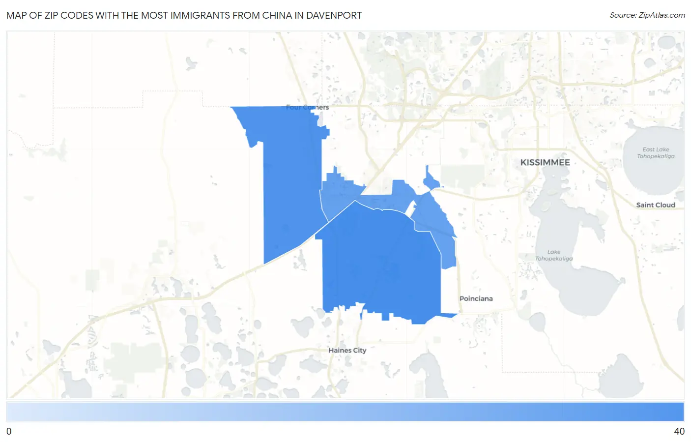 Zip Codes with the Most Immigrants from China in Davenport Map