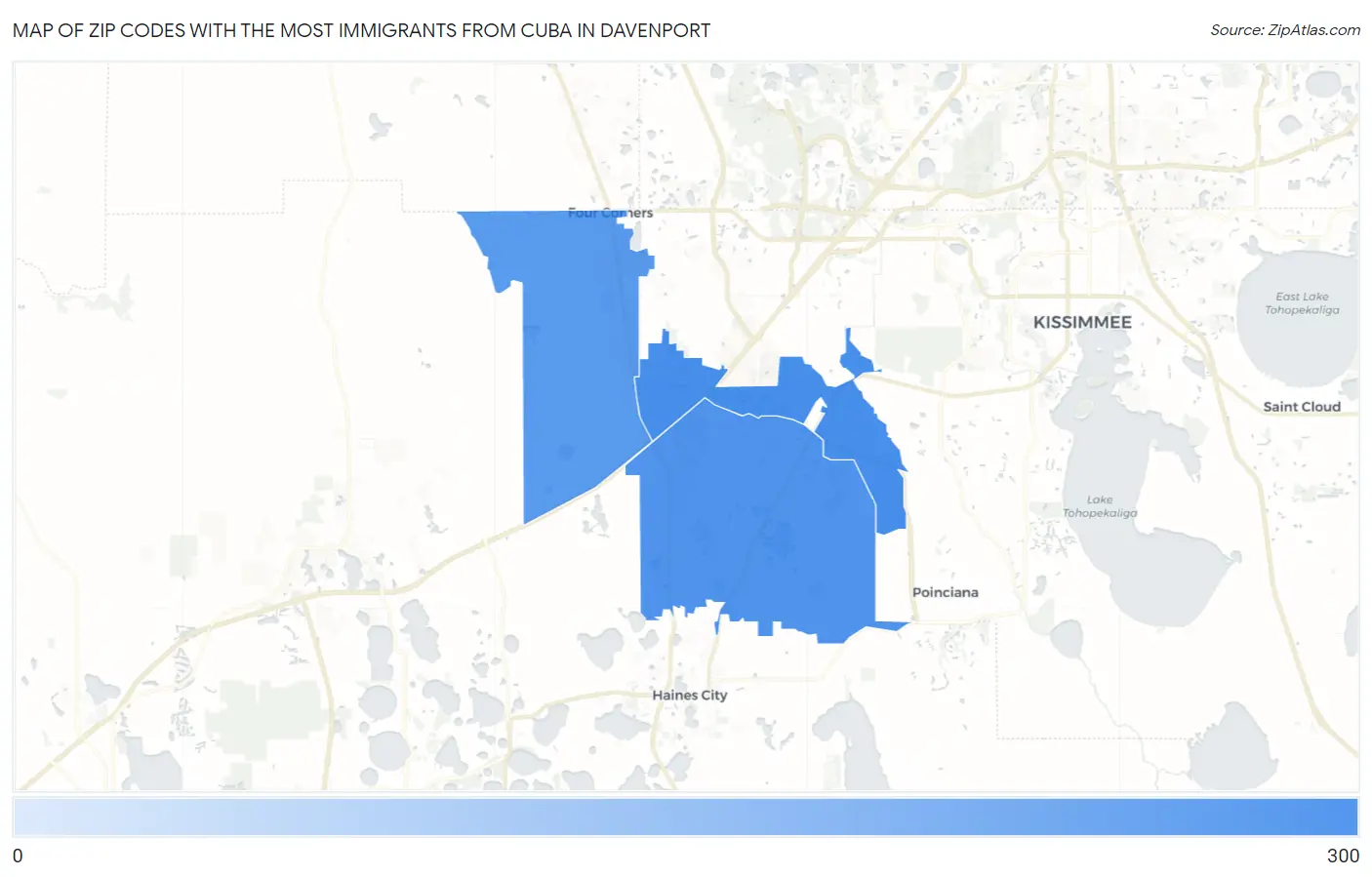 Zip Codes with the Most Immigrants from Cuba in Davenport Map