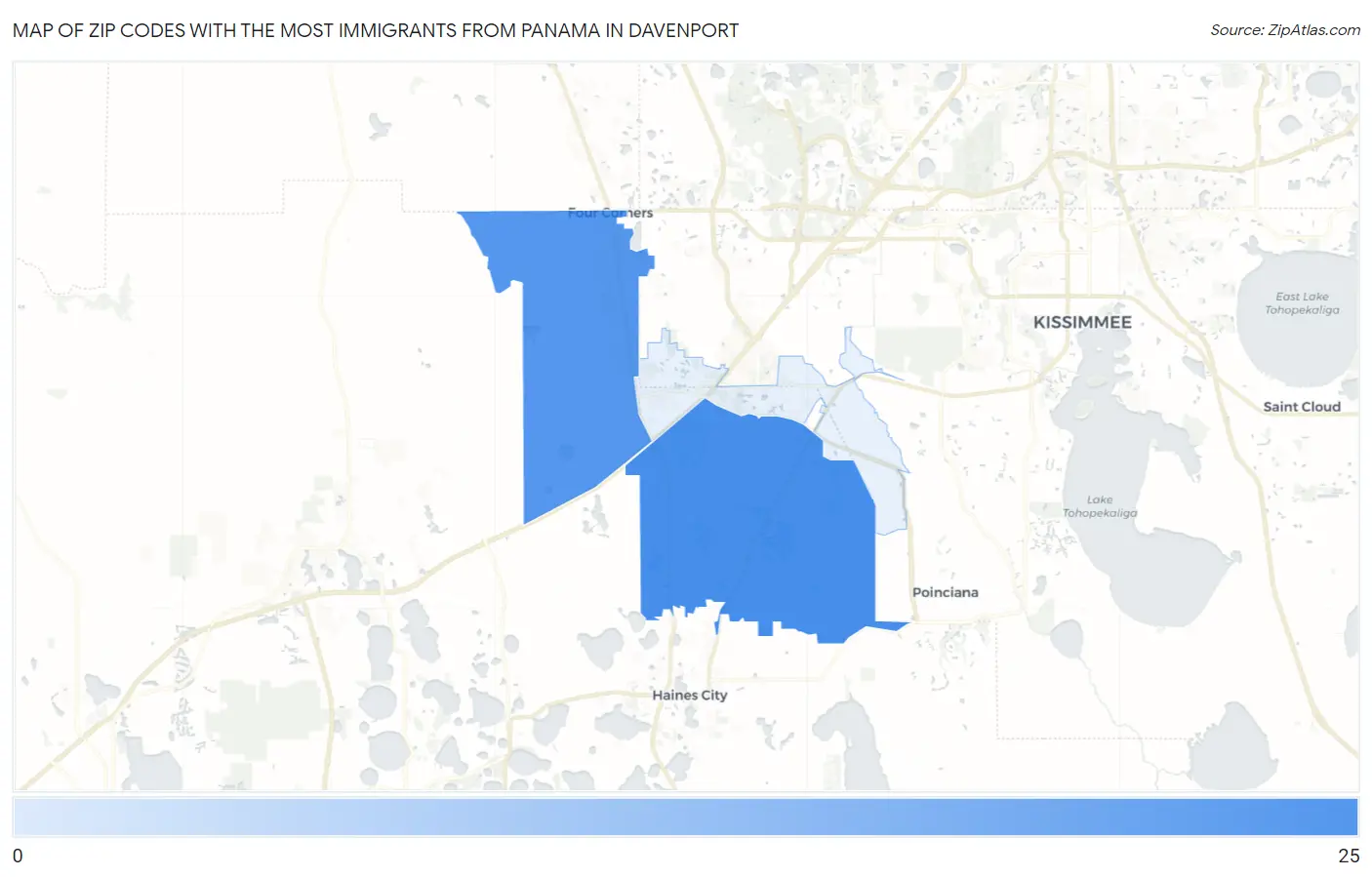 Zip Codes with the Most Immigrants from Panama in Davenport Map
