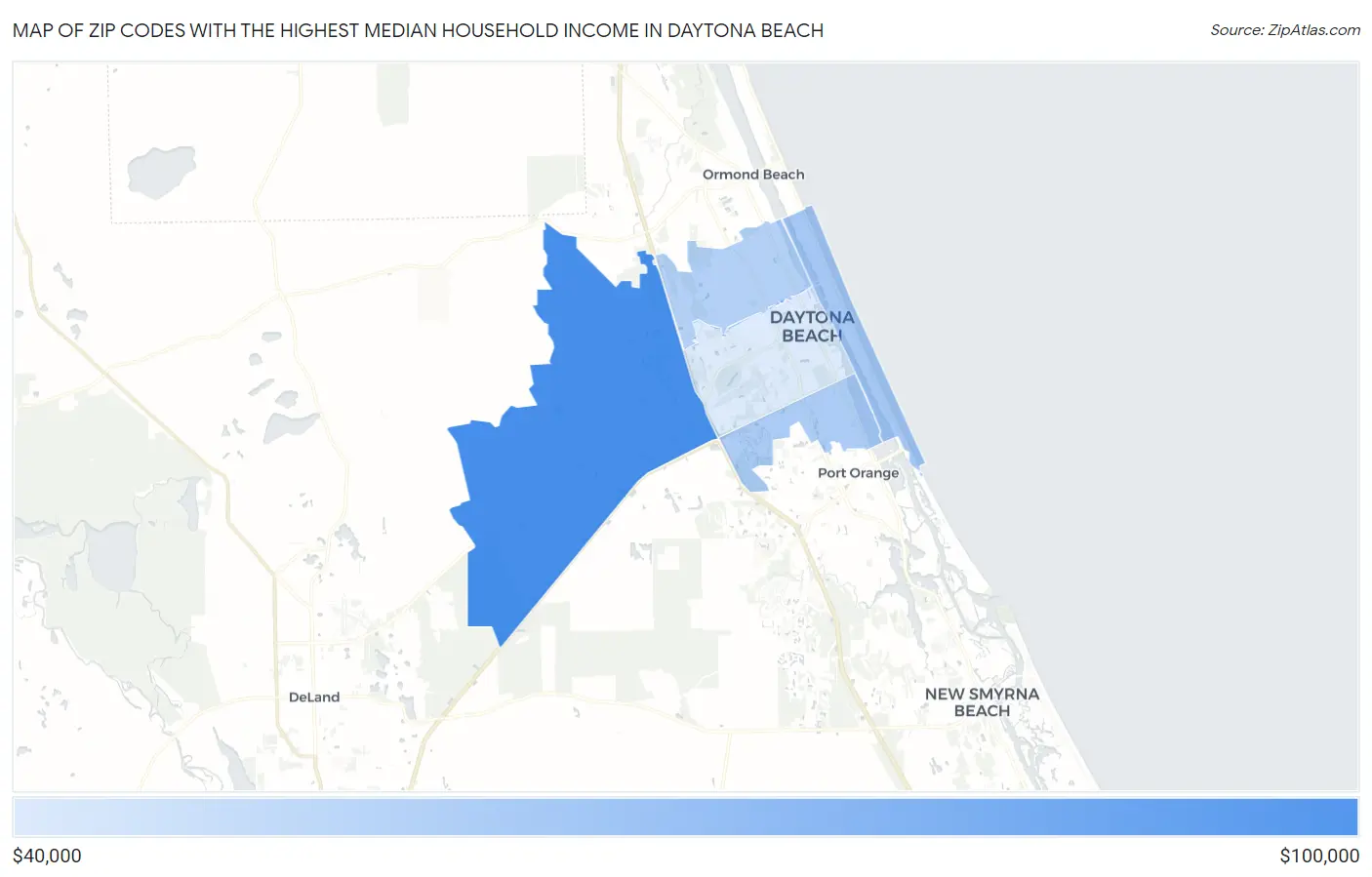 Zip Codes with the Highest Median Household Income in Daytona Beach Map