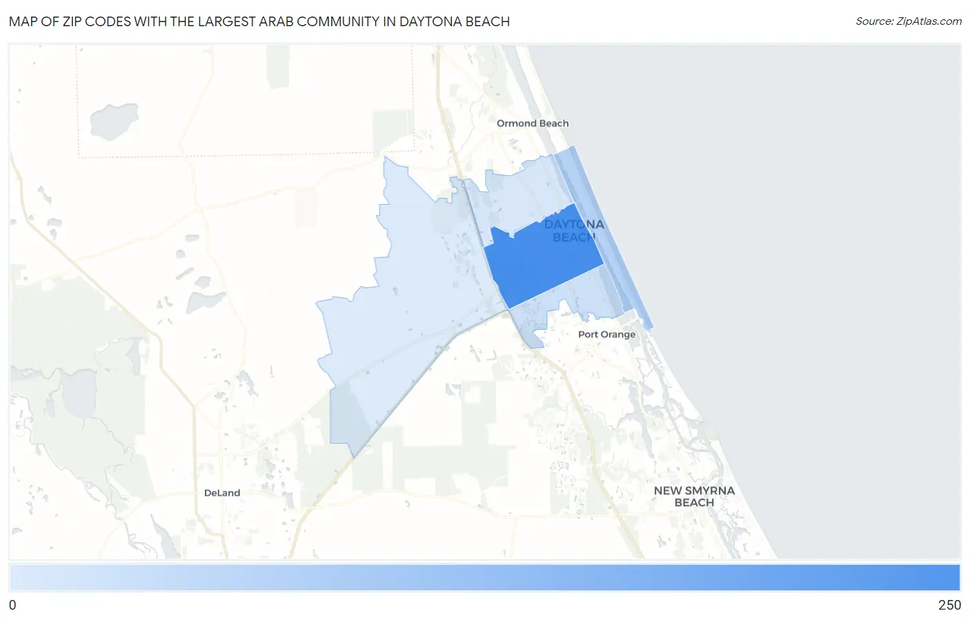Zip Codes with the Largest Arab Community in Daytona Beach Map