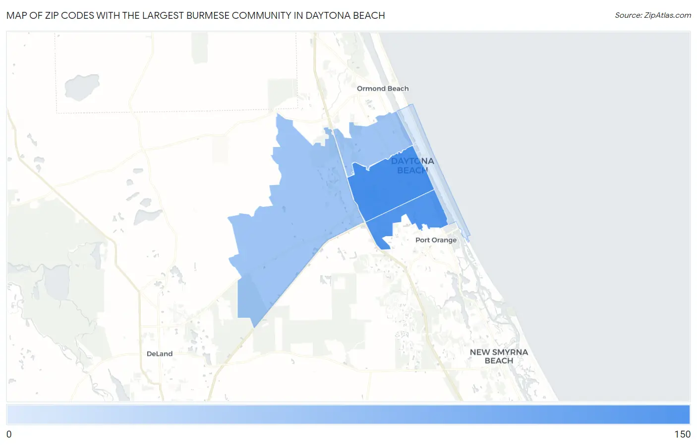 Zip Codes with the Largest Burmese Community in Daytona Beach Map