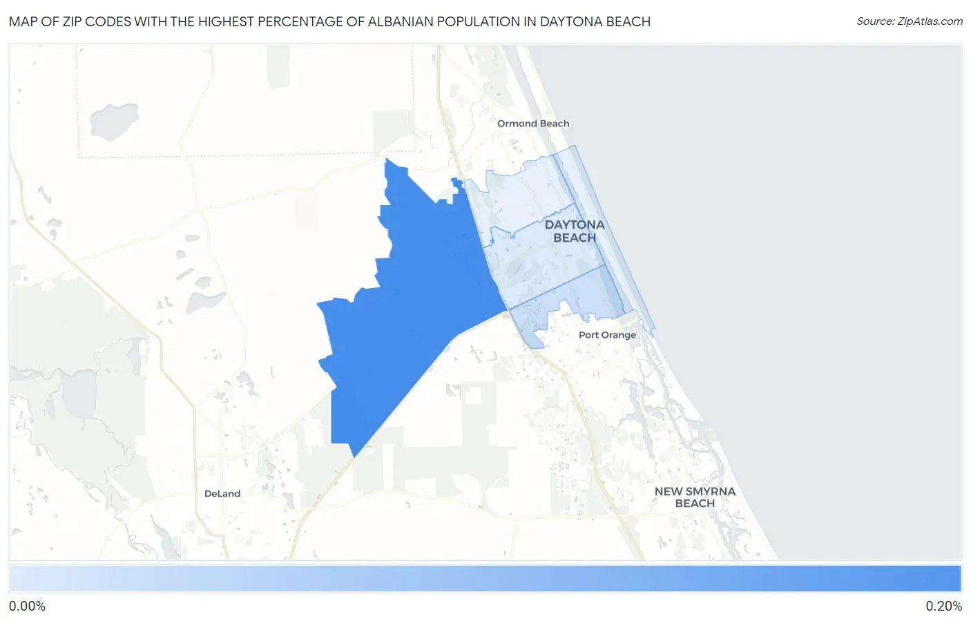 Zip Codes with the Highest Percentage of Albanian Population in Daytona Beach Map