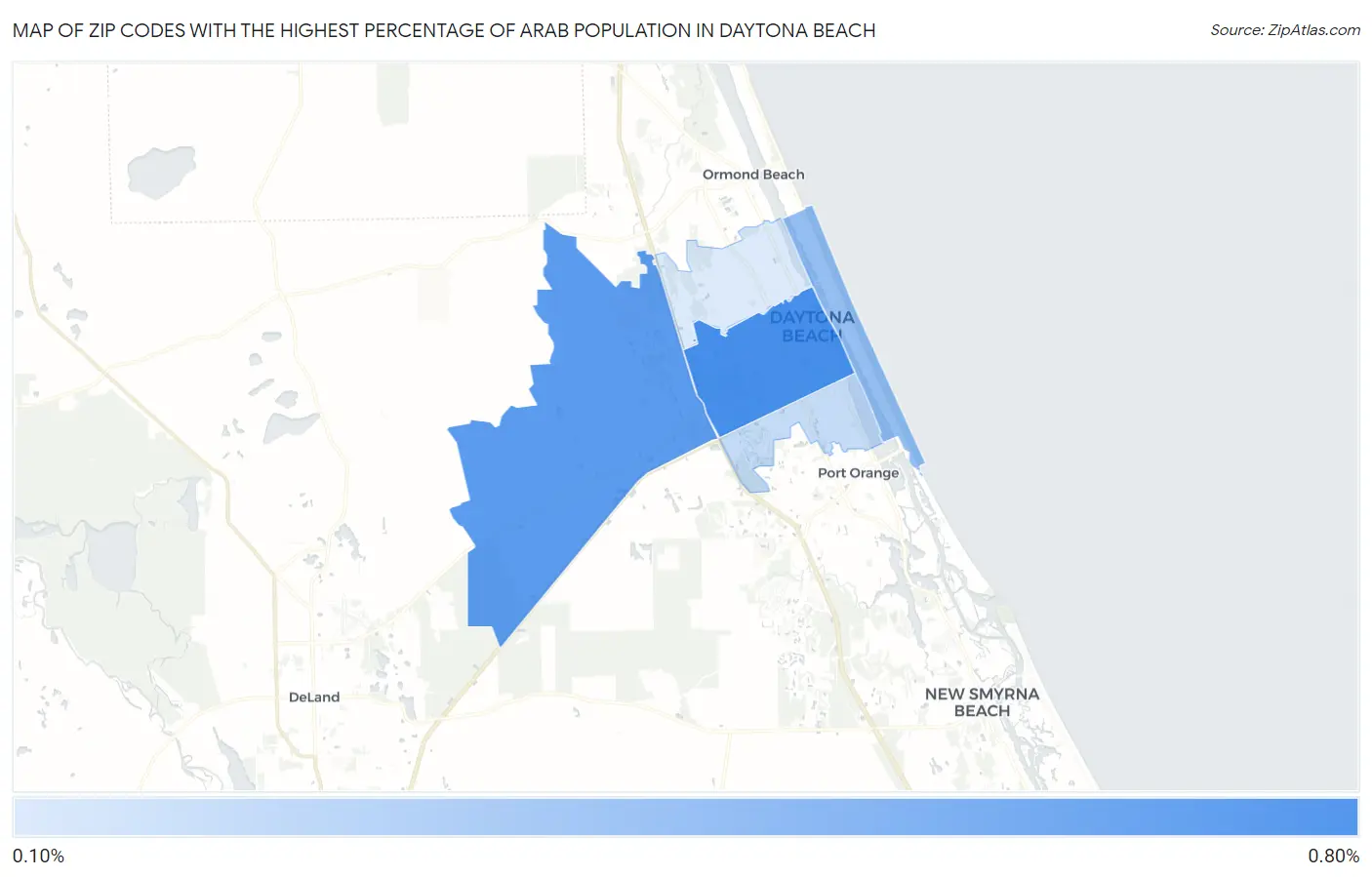Zip Codes with the Highest Percentage of Arab Population in Daytona Beach Map