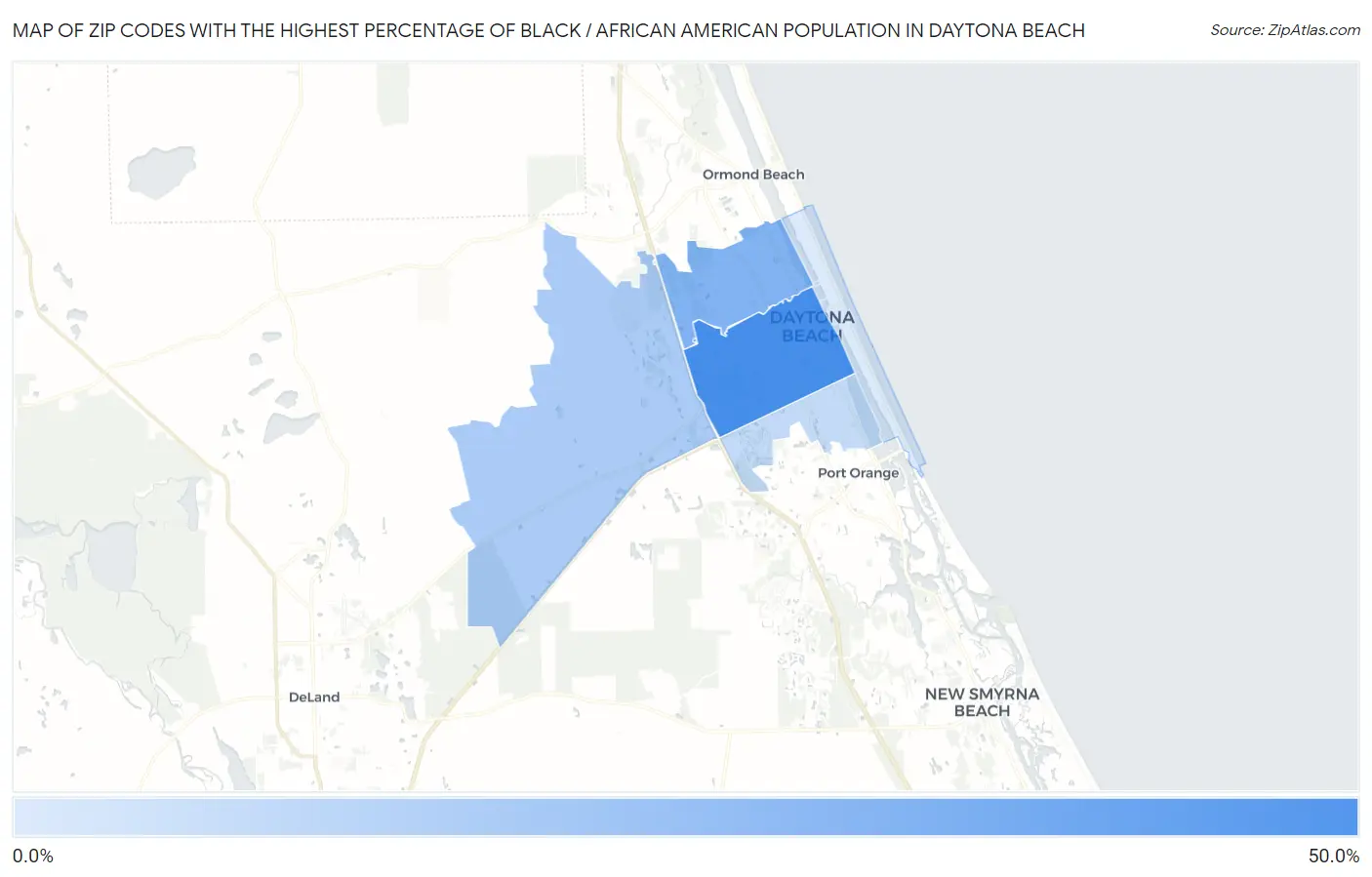 Zip Codes with the Highest Percentage of Black / African American Population in Daytona Beach Map
