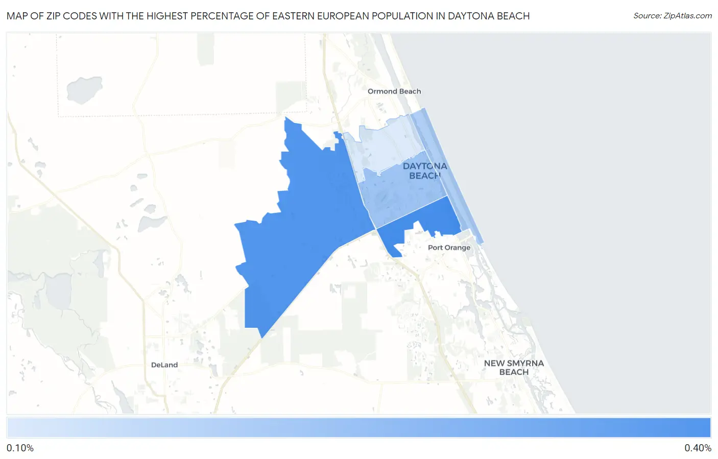 Zip Codes with the Highest Percentage of Eastern European Population in Daytona Beach Map
