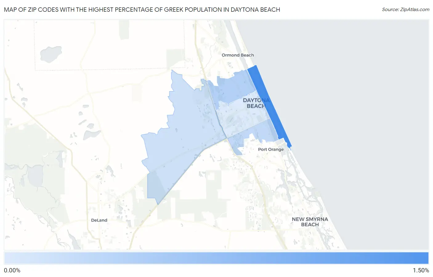 Zip Codes with the Highest Percentage of Greek Population in Daytona Beach Map