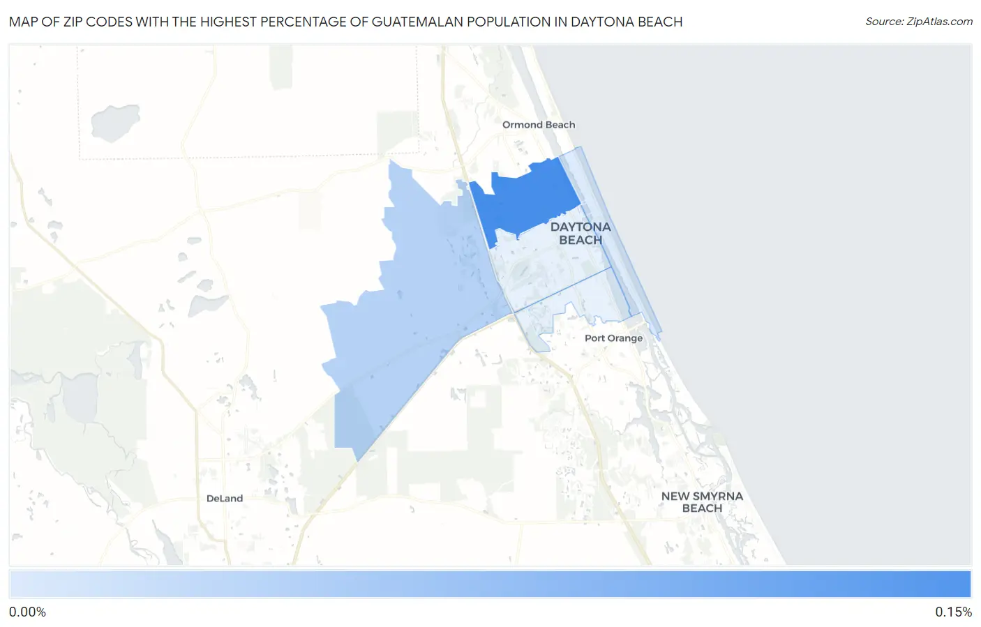 Zip Codes with the Highest Percentage of Guatemalan Population in Daytona Beach Map