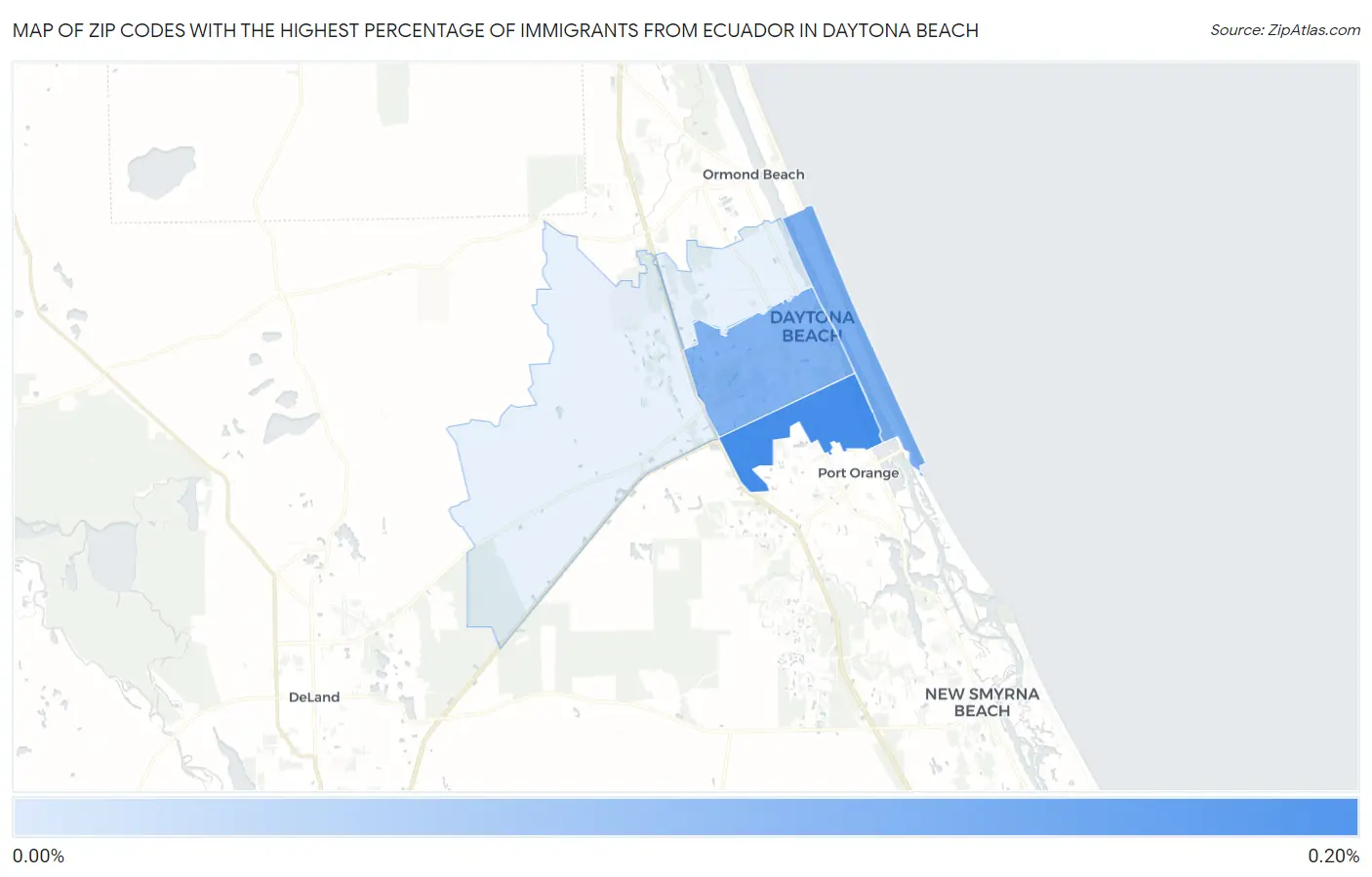 Zip Codes with the Highest Percentage of Immigrants from Ecuador in Daytona Beach Map
