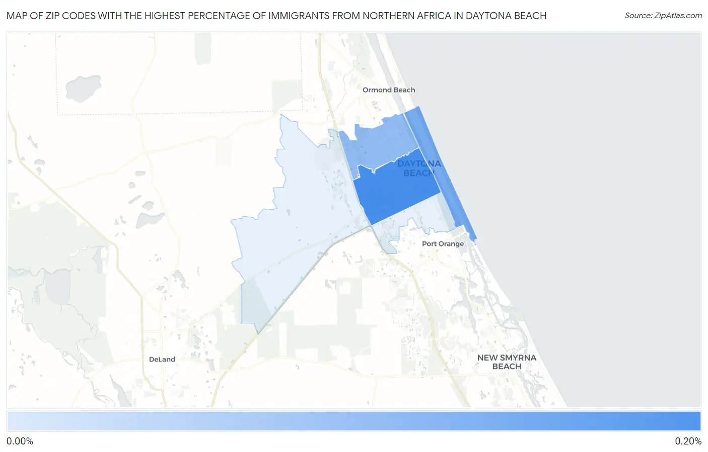 Zip Codes with the Highest Percentage of Immigrants from Northern Africa in Daytona Beach Map