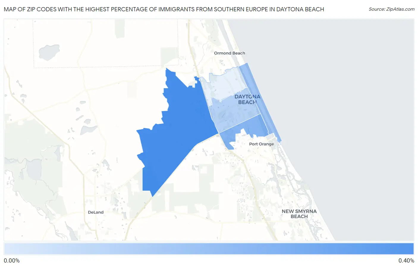 Zip Codes with the Highest Percentage of Immigrants from Southern Europe in Daytona Beach Map