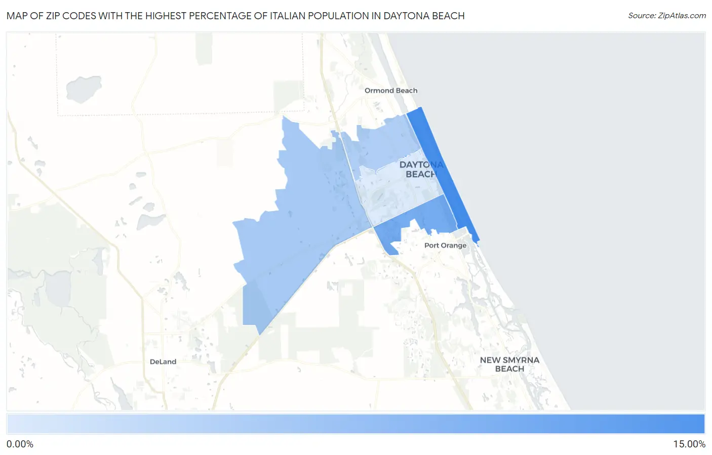 Zip Codes with the Highest Percentage of Italian Population in Daytona Beach Map
