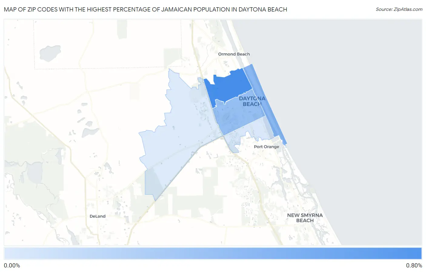 Zip Codes with the Highest Percentage of Jamaican Population in Daytona Beach Map