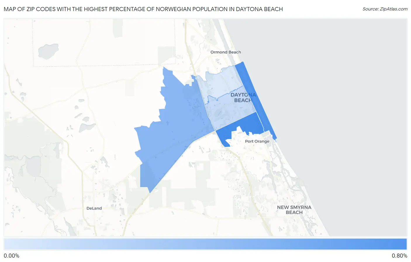 Zip Codes with the Highest Percentage of Norwegian Population in Daytona Beach Map