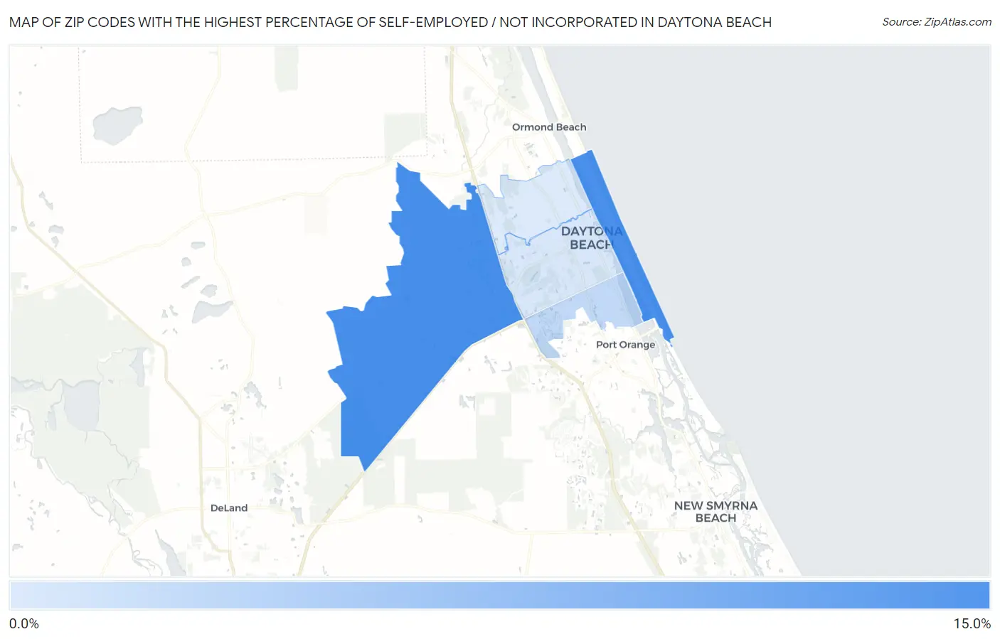 Zip Codes with the Highest Percentage of Self-Employed / Not Incorporated in Daytona Beach Map