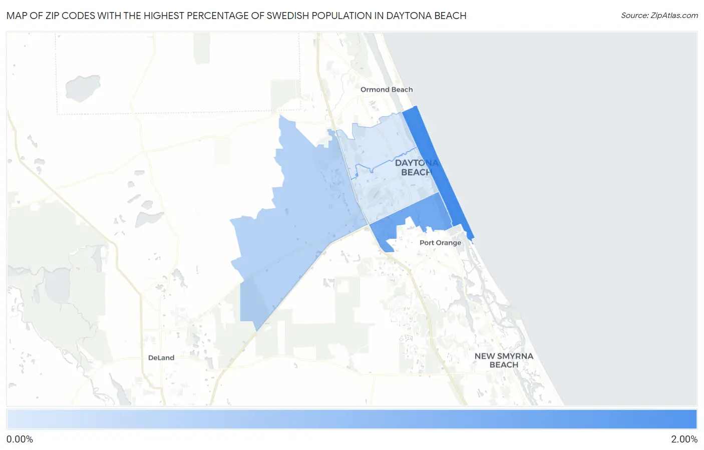 Zip Codes with the Highest Percentage of Swedish Population in Daytona Beach Map