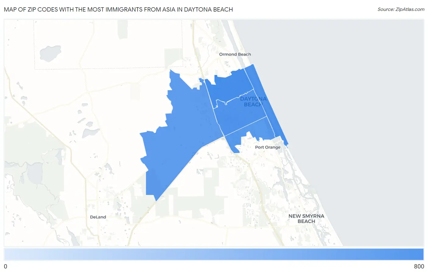 Zip Codes with the Most Immigrants from Asia in Daytona Beach Map