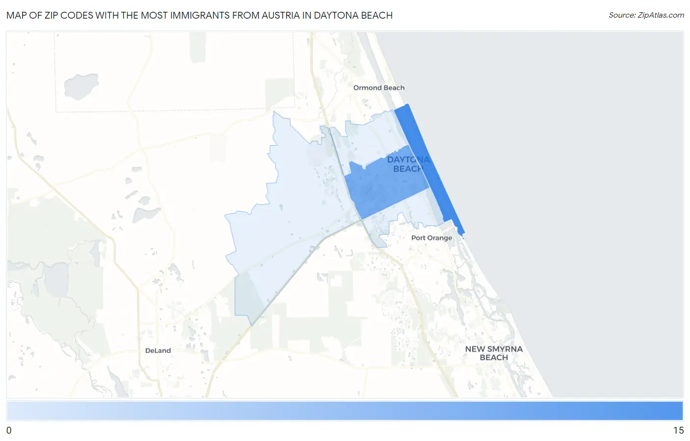 Zip Codes with the Most Immigrants from Austria in Daytona Beach Map