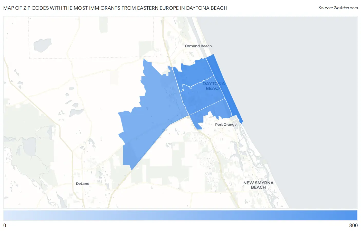 Zip Codes with the Most Immigrants from Eastern Europe in Daytona Beach Map