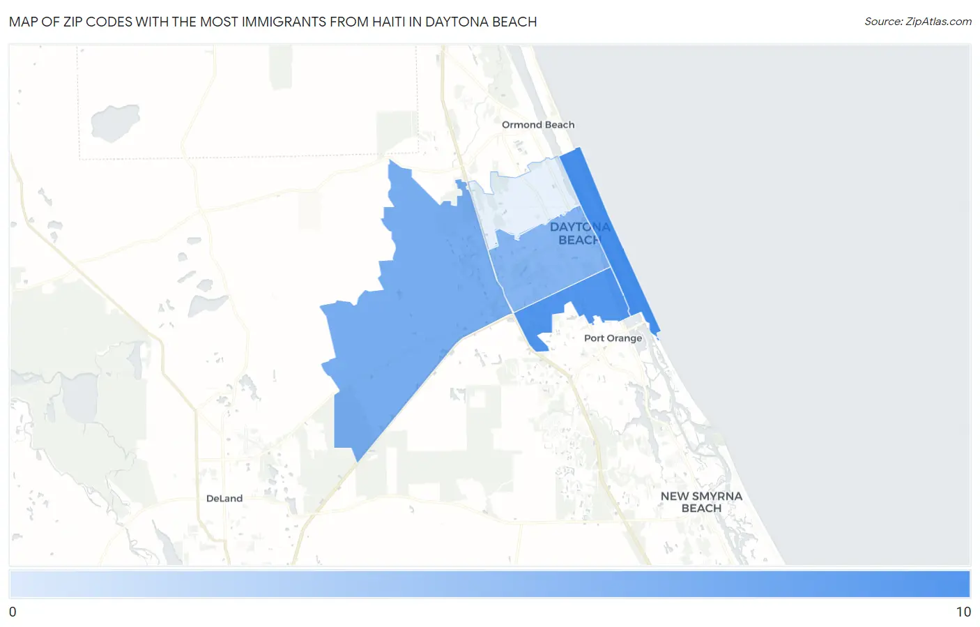 Zip Codes with the Most Immigrants from Haiti in Daytona Beach Map