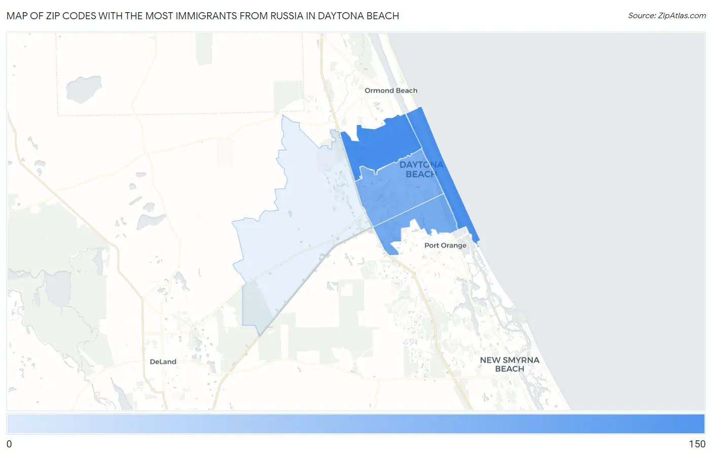 Zip Codes with the Most Immigrants from Russia in Daytona Beach Map
