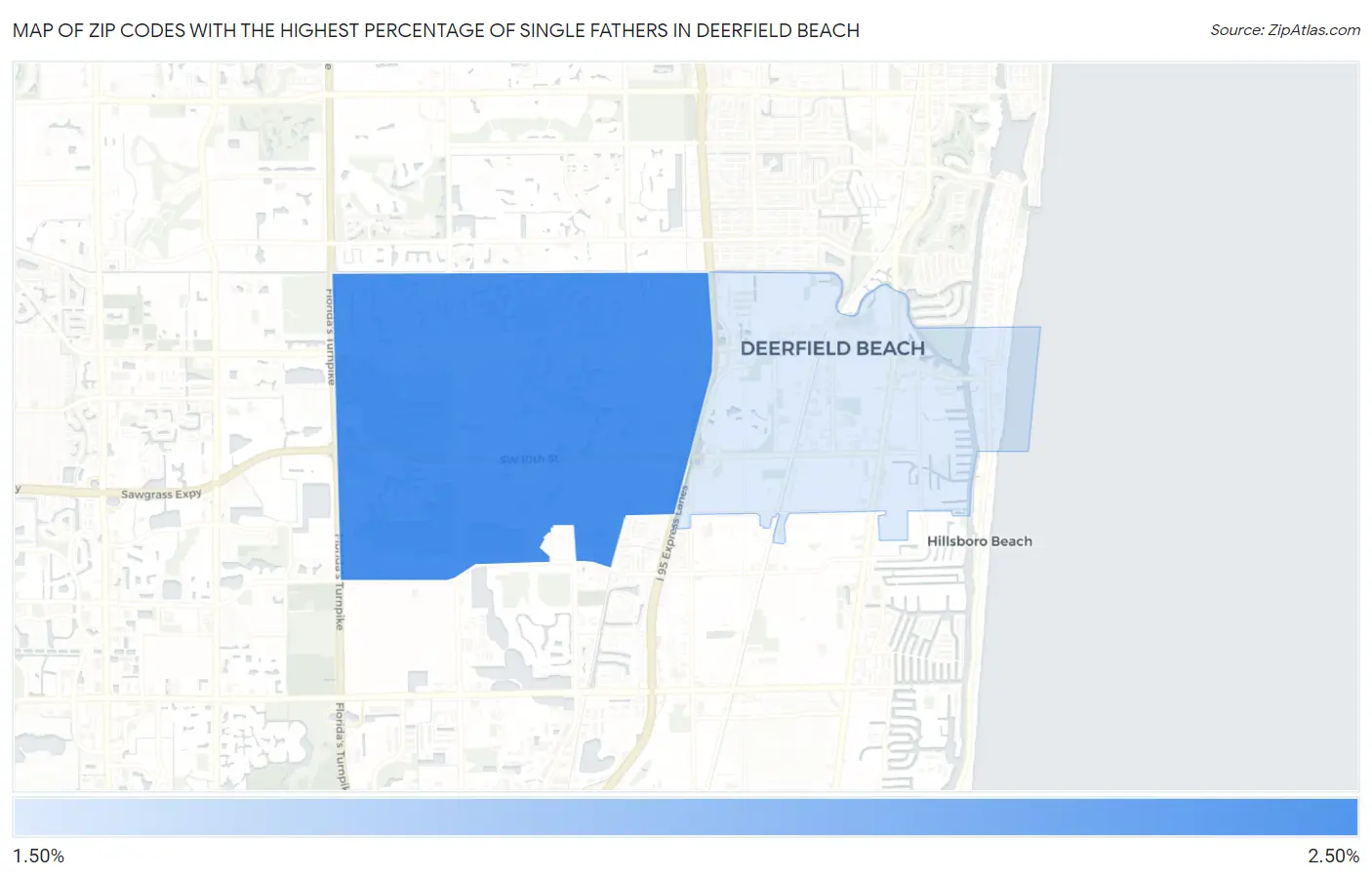 Zip Codes with the Highest Percentage of Single Fathers in Deerfield Beach Map