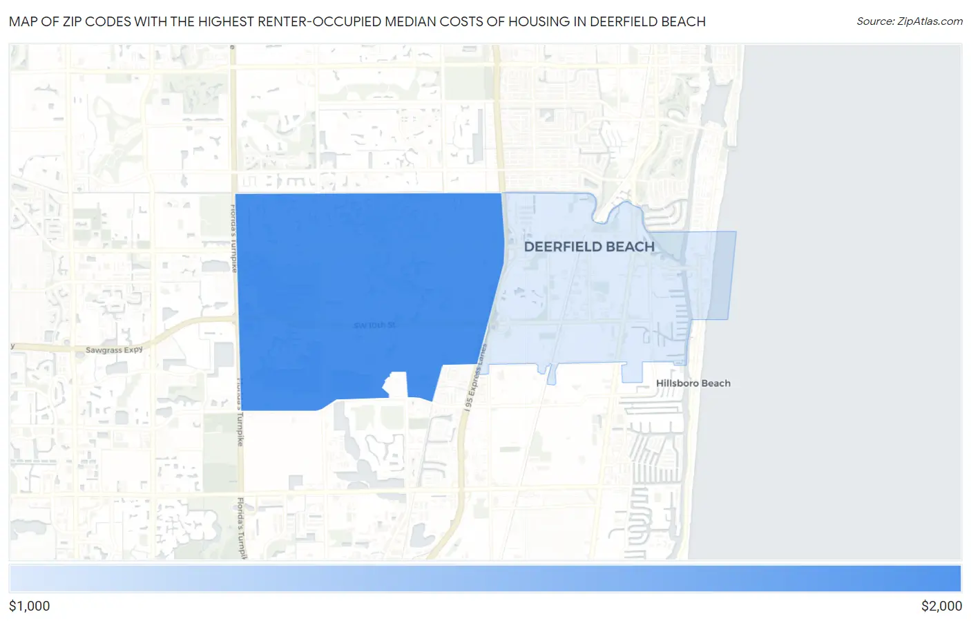 Zip Codes with the Highest Renter-Occupied Median Costs of Housing in Deerfield Beach Map