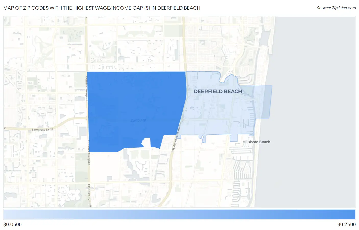 Zip Codes with the Highest Wage/Income Gap ($) in Deerfield Beach Map