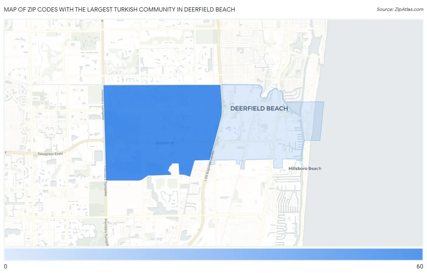 Zip Codes with the Largest Turkish Community in Deerfield Beach Map