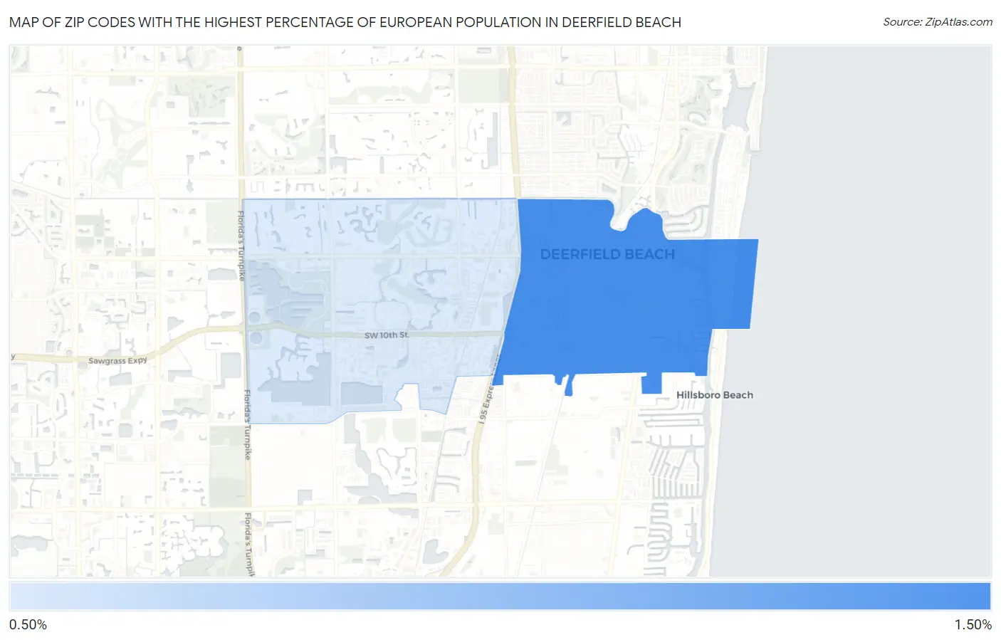 Zip Codes with the Highest Percentage of European Population in Deerfield Beach Map
