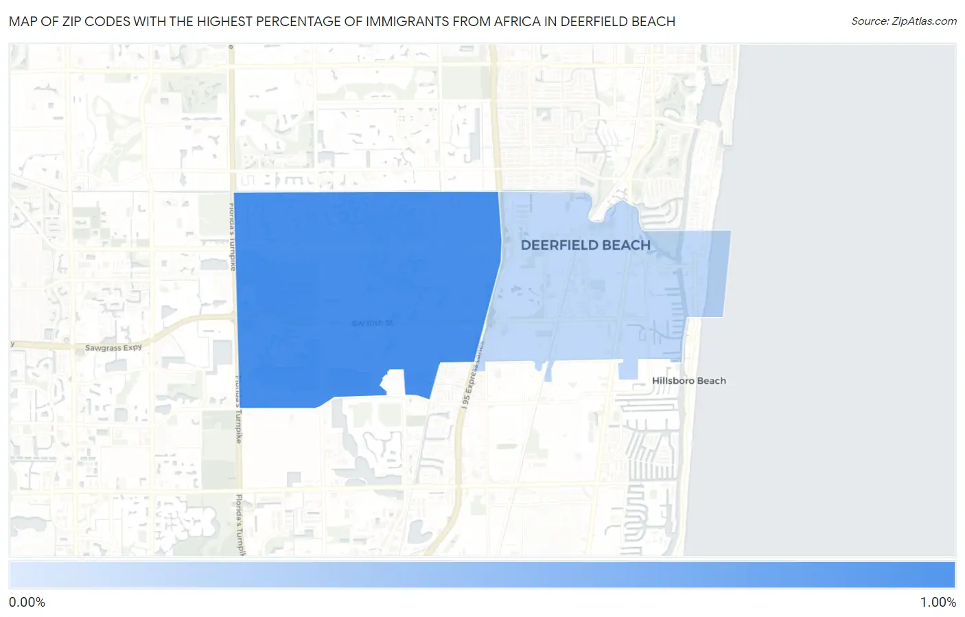 Zip Codes with the Highest Percentage of Immigrants from Africa in Deerfield Beach Map