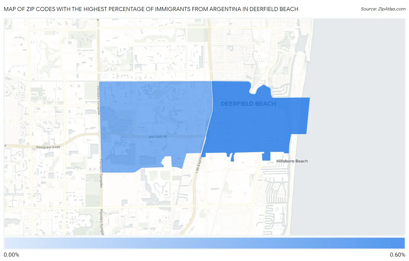 Zip Codes with the Highest Percentage of Immigrants from Argentina in Deerfield Beach Map