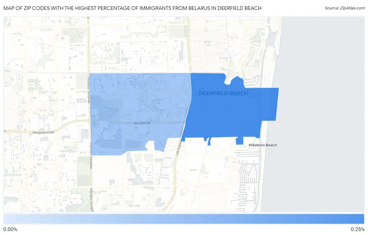 Zip Codes with the Highest Percentage of Immigrants from Belarus in Deerfield Beach Map