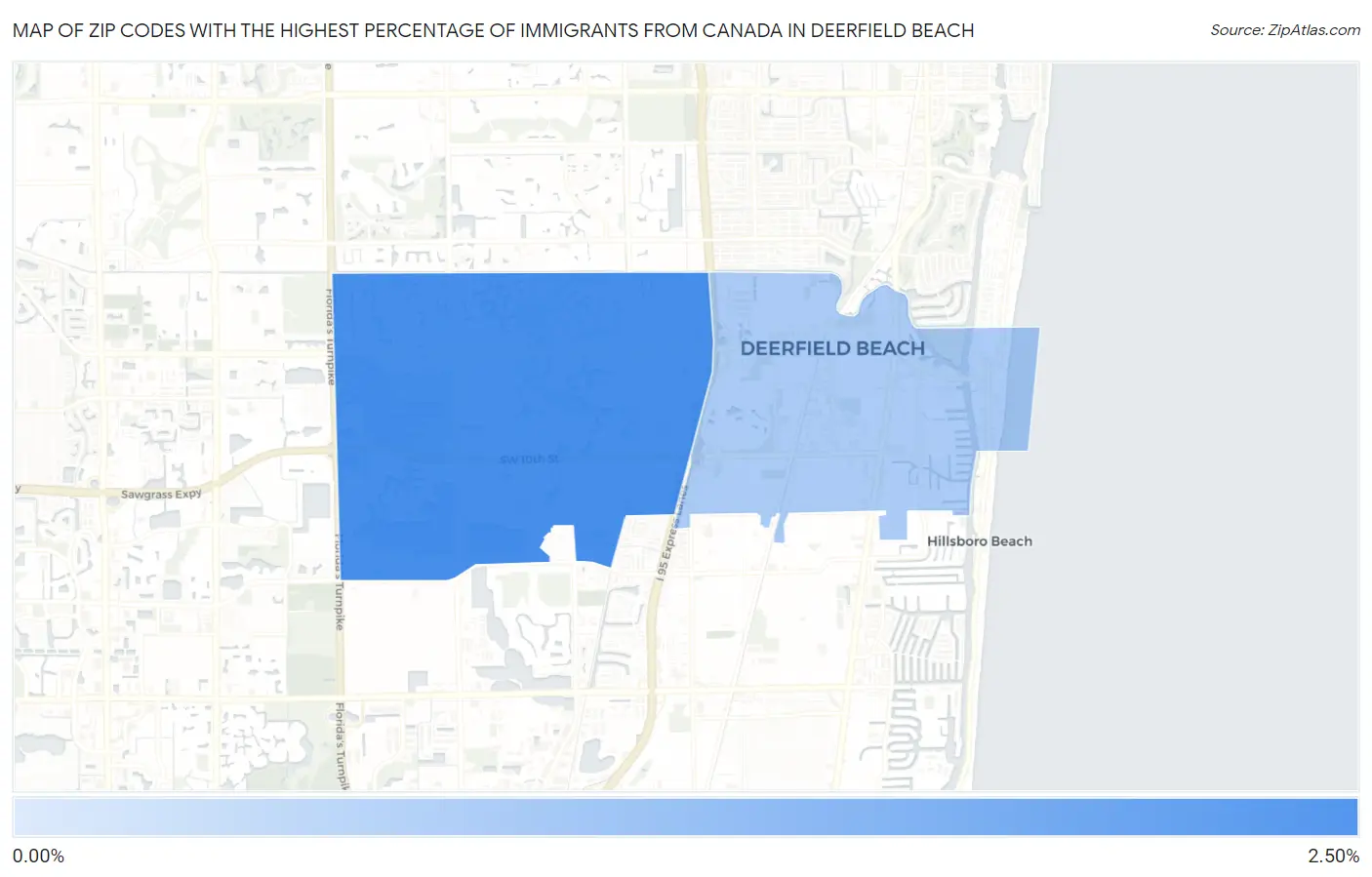 Zip Codes with the Highest Percentage of Immigrants from Canada in Deerfield Beach Map